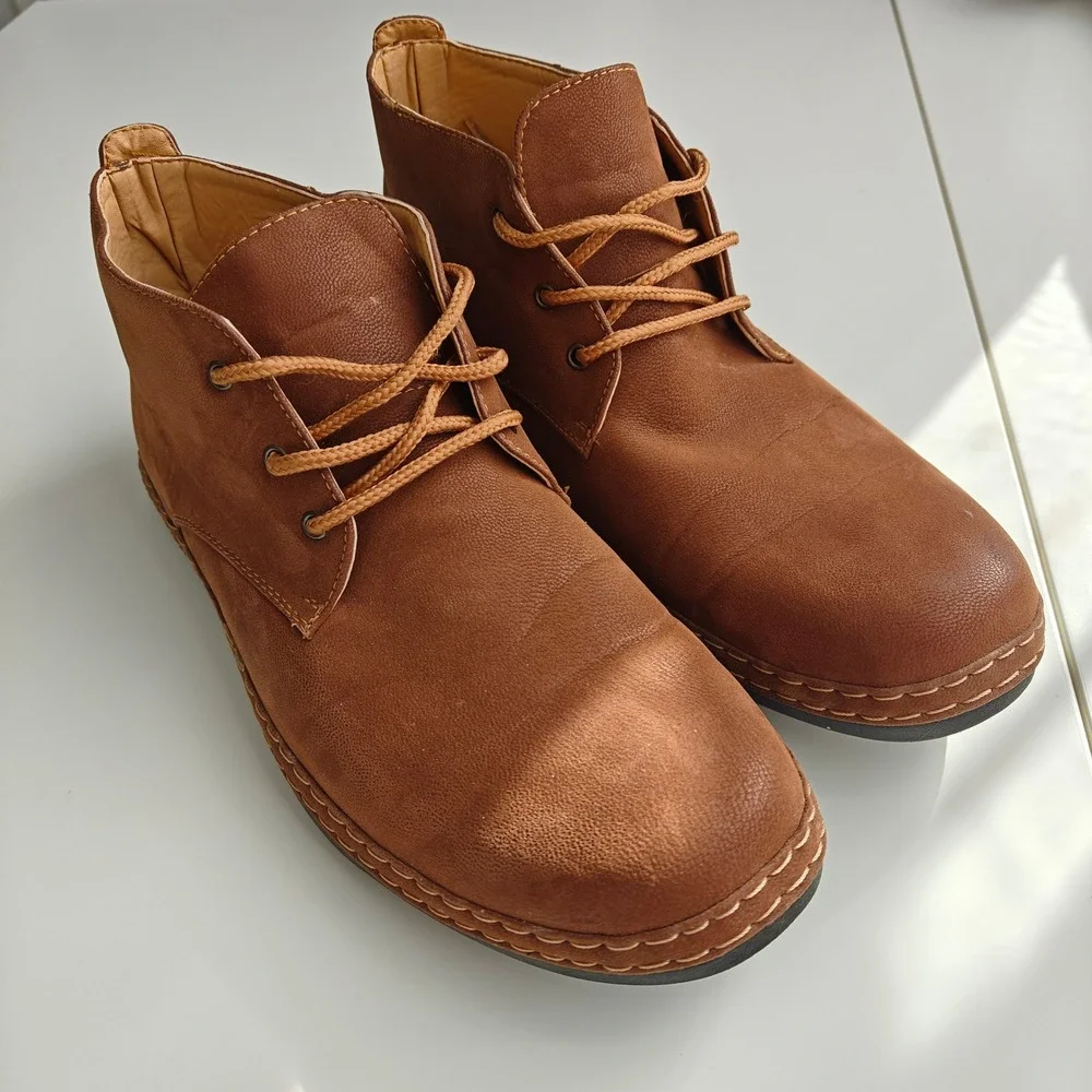 Mens Faux Leather Suede Chukka Boots Desert Shoes Tan Brown True Republic 8.5